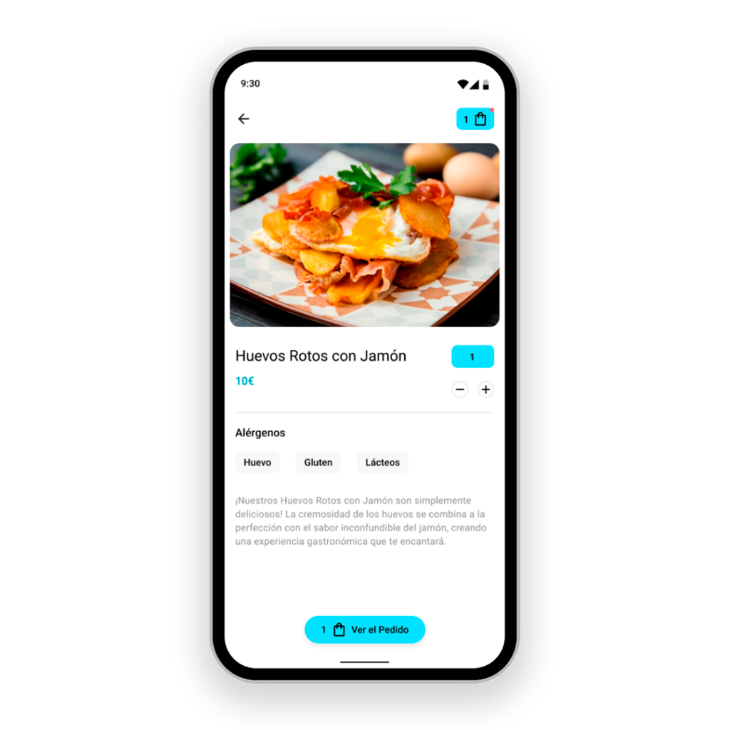 Vista de Producto en Carta Digital para Restaurantes